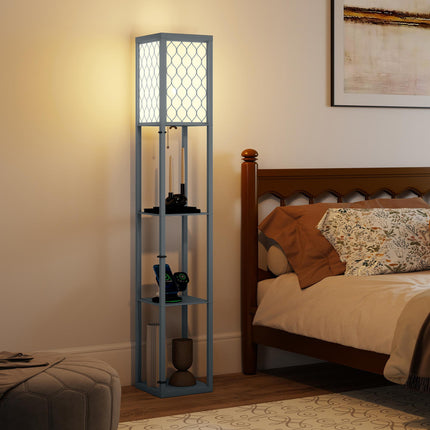 Floor Lamp with Shelf, 3 Tiers, Compact MDF, Light Grey
