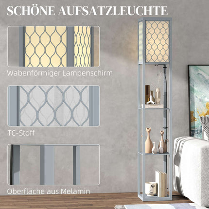 Floor Lamp with Shelf, 3 Tiers, Compact MDF, Light Grey