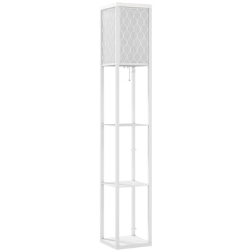 Floor Lamp with Shelf, 3 Tiers, MDF, White