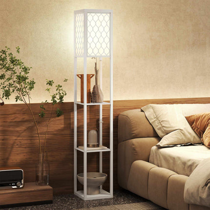 Floor Lamp with Shelf, 3 Tiers, MDF, White