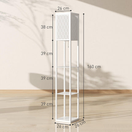 Floor Lamp with Shelf, 3 Tiers, MDF, White