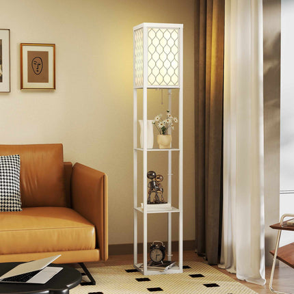 Floor Lamp with Shelf, 3 Tiers, MDF, White