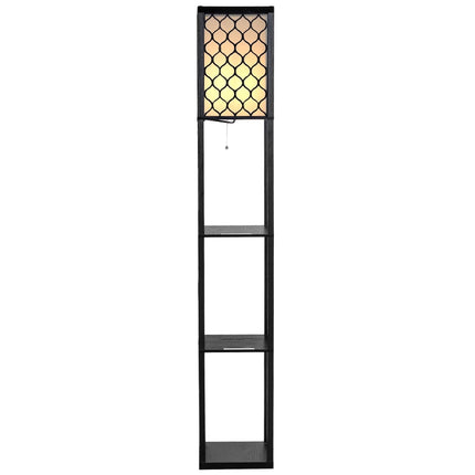 Floor Lamp with Shelves, Black Wood, Cream Shade, 160cm