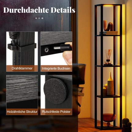 Floor Lamp with Shelves & Dimmable LED Lights, 165cm