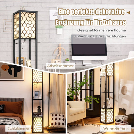 Floor Lamp with Shelves, Dual Light, White Shade, 156 cm