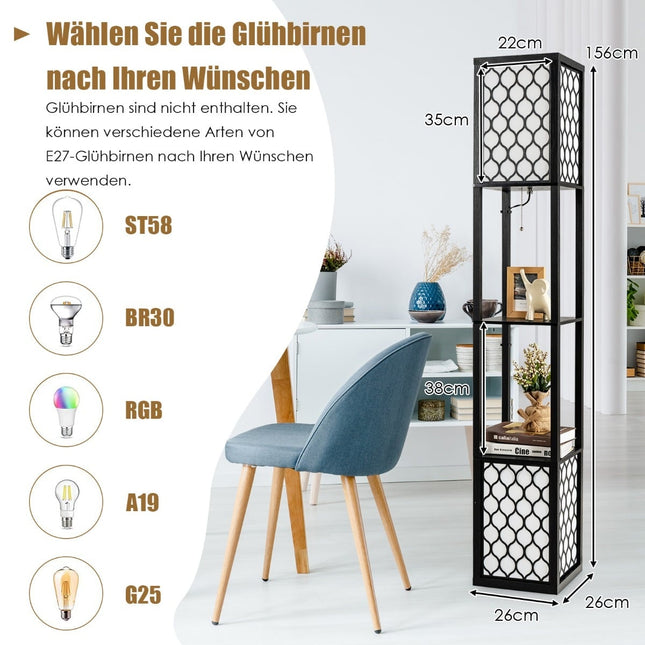 Floor Lamp with Shelves, Dual Light, White Shade, 156 cm