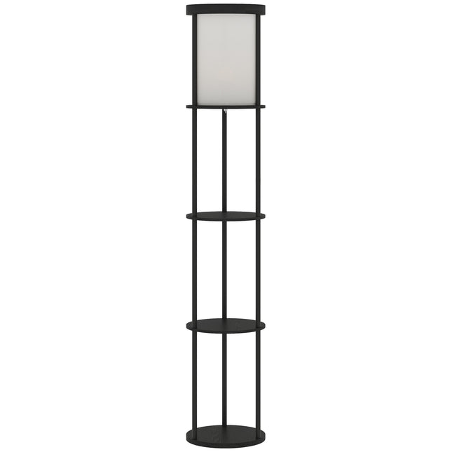 Floor Lamp with Shelves, Remote Control, Adjustable Light, Black