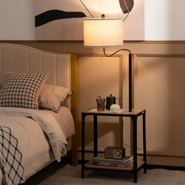 Floor Lamp with Side Table, USB Ports, 360° Rotating Arm