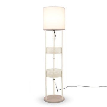 Floor Lamp with Storage Shelves and Linen Shade, 158 cm