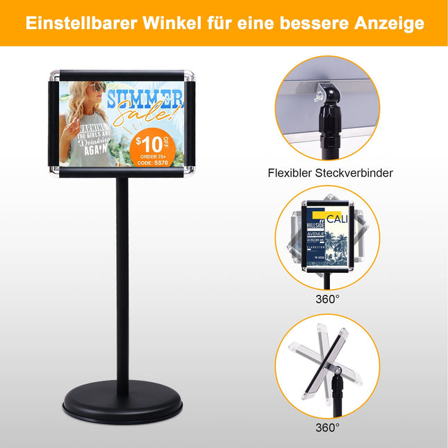 Floor Standing A4 Poster Stand, 360 Rotating, 83-130cm