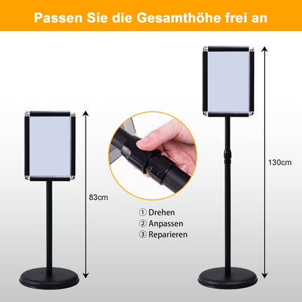 Floor Standing A4 Poster Stand, 360 Rotating, 83-130cm