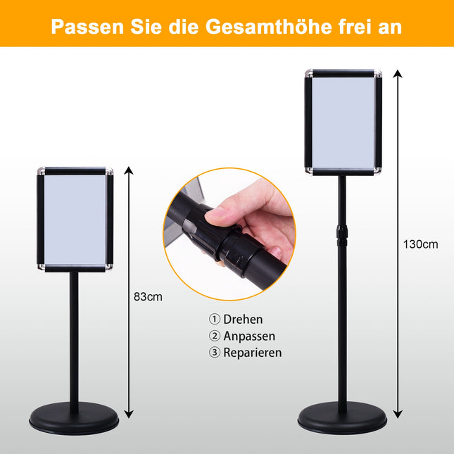 Floor Standing A4 Poster Stand, 360 Rotating, 83-130cm