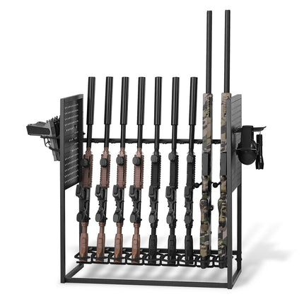 Floor Standing Gun Rack, Steel, Holds 9 Rifles 4 Pistols
