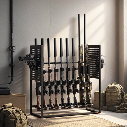 Floor Standing Gun Rack, Steel, Holds 9 Rifles 4 Pistols