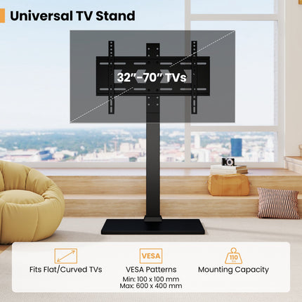 Floor TV Stand, Height Adjustable, AV Shelf, 32-70 Inch