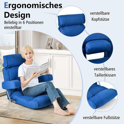 Floor chair folding bond sofa with adjustable backrest 80 x 72 x 75 cm blue
