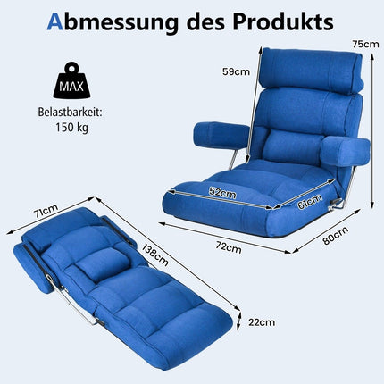 Floor chair folding bond sofa with adjustable backrest 80 x 72 x 75 cm blue