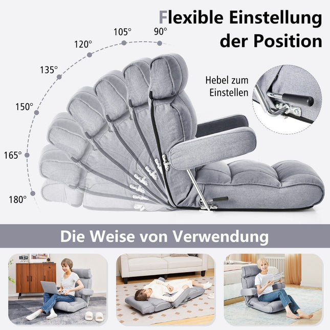 Vloerstoel opvouwbare bank met verstelbare rugleuning 80 x 72 x 75 cm grijs