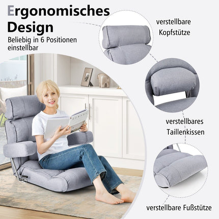 Floor chair folding bond sofa with adjustable backrest 80 x 72 x 75 cm gray