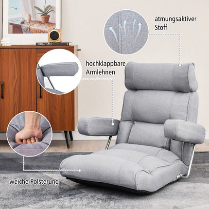 Floor chair folding bond sofa with adjustable backrest 80 x 72 x 75 cm gray