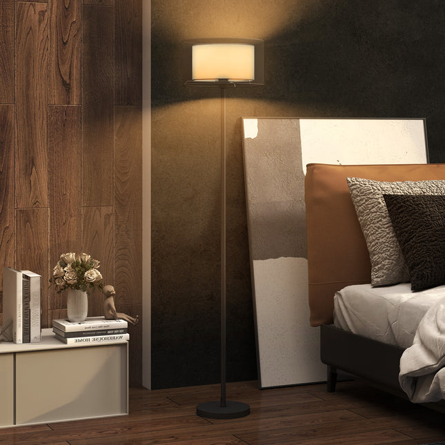 Floor lamp with E27 socket, two-tone fabric shade