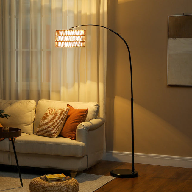 Adjustable black floor lamp with linen shade for the living room