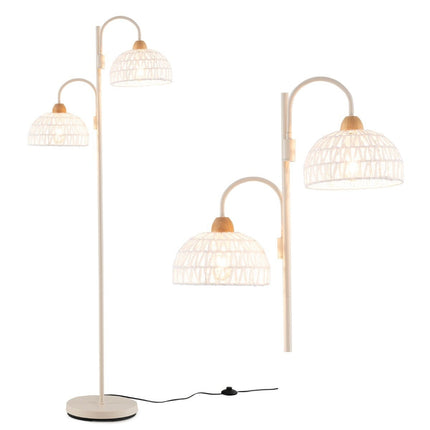 Floor lamp with 2 lights & foot switch 350° rotatable tree lamp woven lampshades