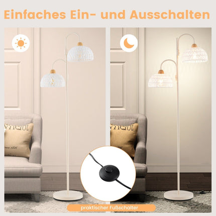 Floor lamp with 2 lights & foot switch 350° rotatable tree lamp woven lampshades