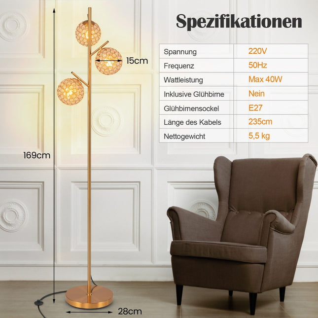 Floor lamp with 3 lampshades and foot switch freestanding floor lamp 169cm tree lamp