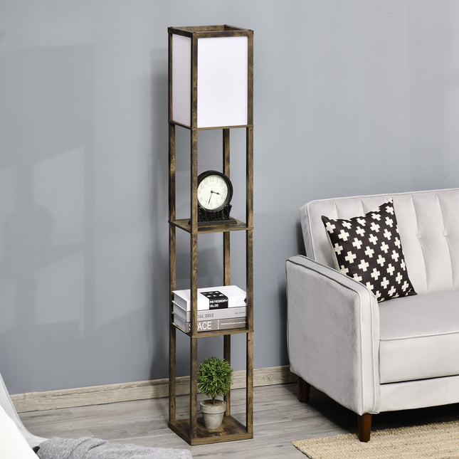 Floor lamp with shelves and lampshade, E27 socket, 40W