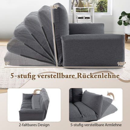 Floor sofa with 5-way adjustable backrest & armrests relaxation chair for living room gray