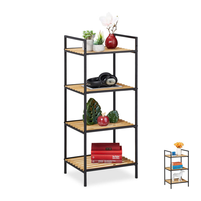 Floor standing shelf in bamboo and metal