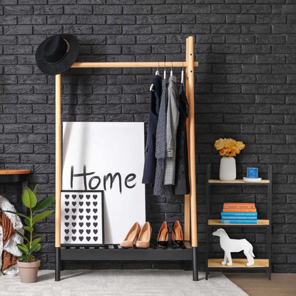 Floor standing shelf in bamboo and metal