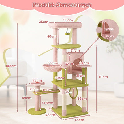 Floral Scratching Post & Plush Padded Platform & Cat House Cat Tree