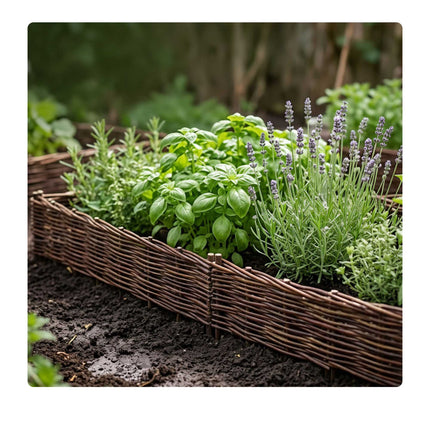 Flower Bed Edging, Willow Wicker Border With Pegs