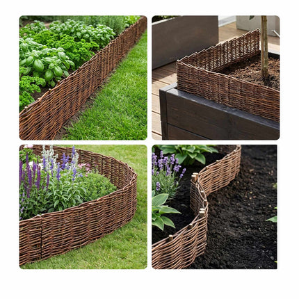 Flower Bed Edging, Willow Wicker Border With Pegs