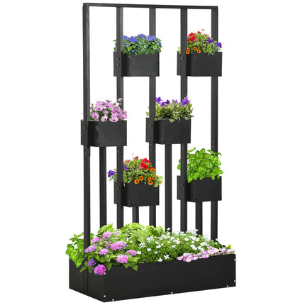 Raised garden bed with trellis, solid wood, 90x45x170 cm
