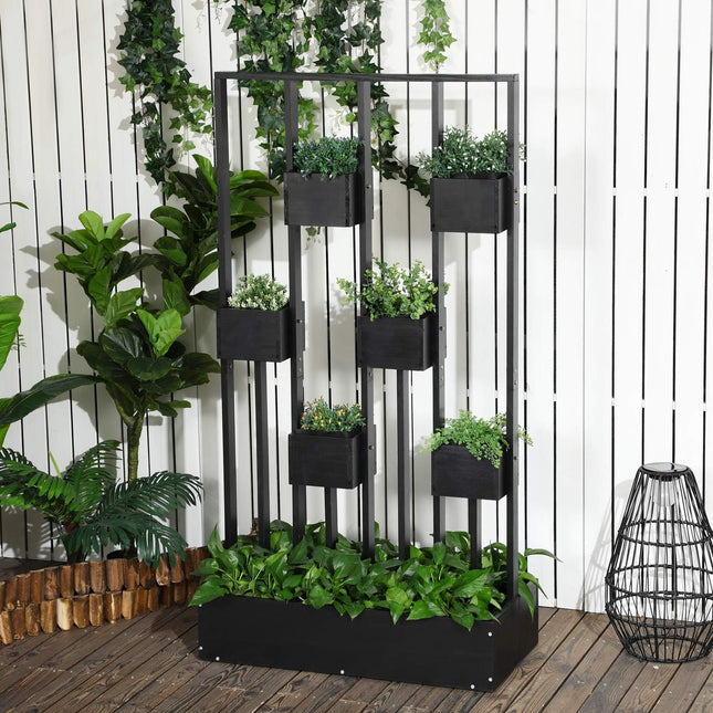 Raised garden bed with trellis, solid wood, 90x45x170 cm
