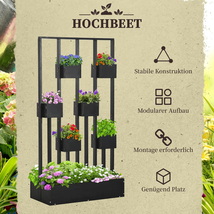 Raised garden bed with trellis, solid wood, 90x45x170 cm