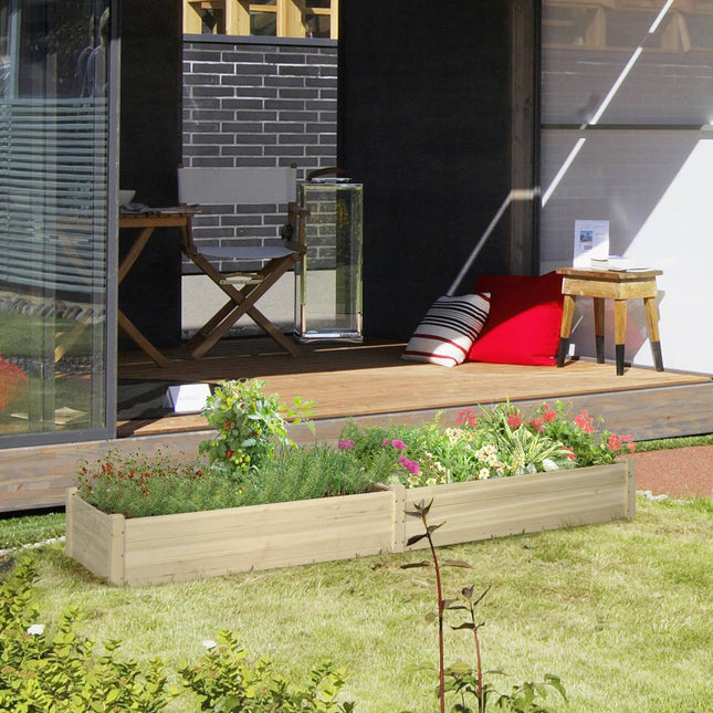 Wooden flower box with two sections for plants, 244x61.5x27cm