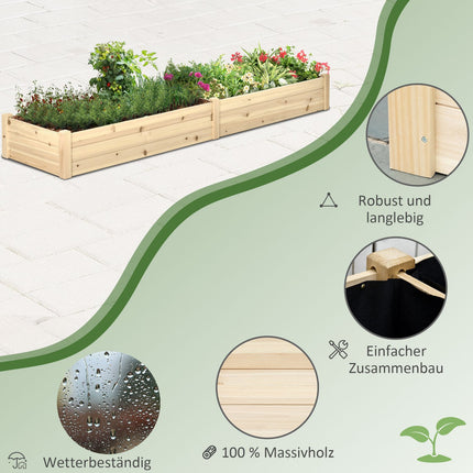 Bloembak Houten Plantenbak Met 2 Vakken Voor Groenten En Kruiden, Naturel, 244X61,5X27Cm