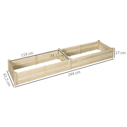Bloembak Houten Plantenbak Met 2 Vakken Voor Groenten En Kruiden, Naturel, 244X61,5X27Cm