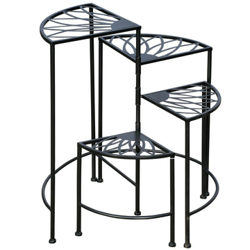 Foldable plant shelf in 4 levels in steel, black, for garden and balcony