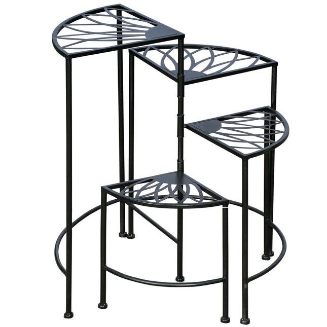 Foldable plant shelf in 4 levels in steel, black, for garden and balcony
