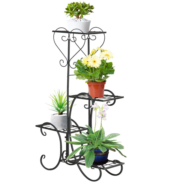 Metal 4-tier plant shelf for garden and balcony, black