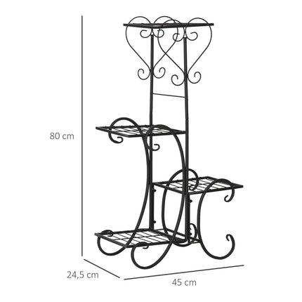 Metal 4-tier plant shelf for garden and balcony, black