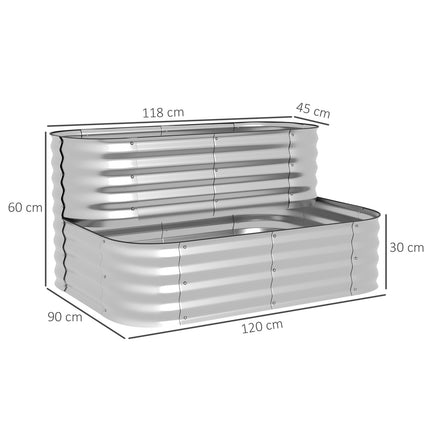 Silver plant shelf for garden or balcony, 118x45x30cm