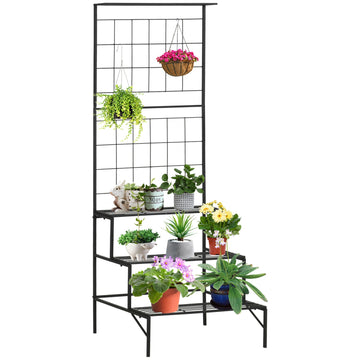 Metal plant stand with 3 steps for indoor and outdoor use