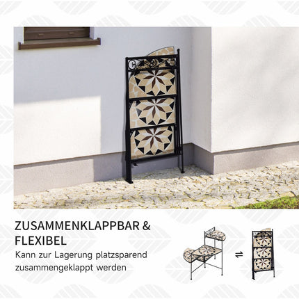 Folding flower stand in metal with ceramic plates, 4 steps