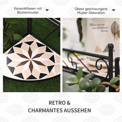 Folding flower stand in metal with ceramic plates, 4 steps